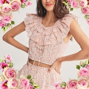 LoveShackFancy Floral Ruffle Shirt Size Large